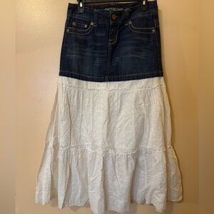 American Eagle Outfitters, Denim and White Tiered Skirt